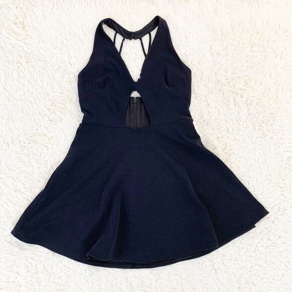 BEBE Black Sexy Cutout Flare Skater Halter Lined Dress size Large - Picture 5 of 13